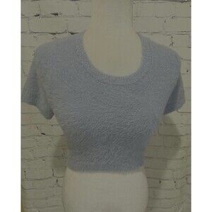 Altar'd State Cropped Pullover Sweater Women's Blue Solid Nylon Short Sleeve S